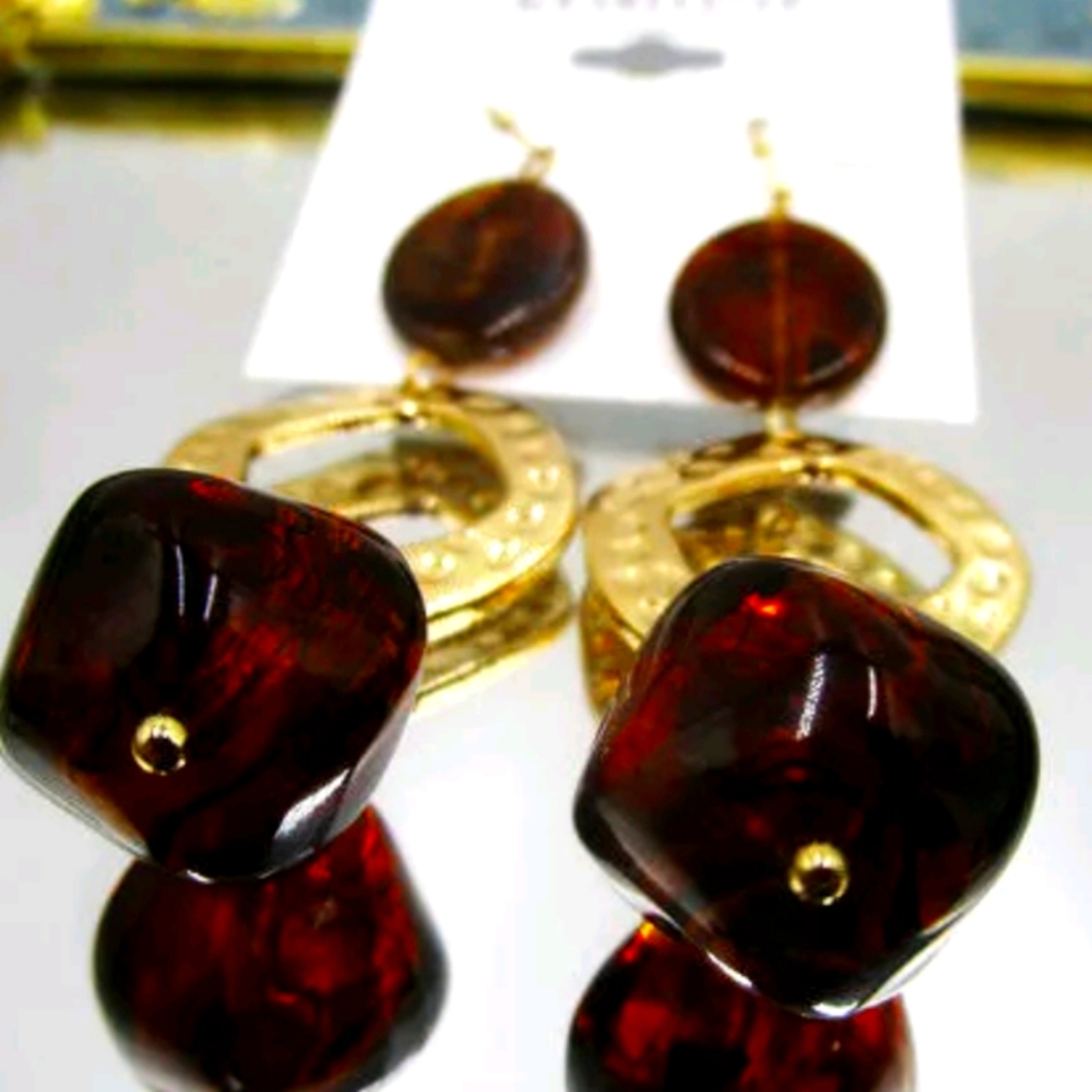 New large brown & gold beaded earrings